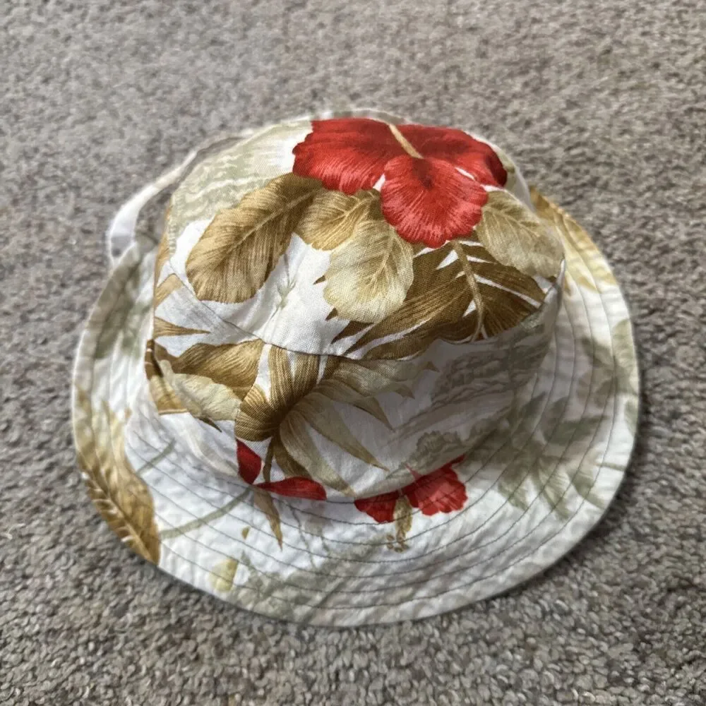 Baby Bucket Hat Cap Bonnet with‎ Chin Strap Hawaiian Floral Aloha reversible